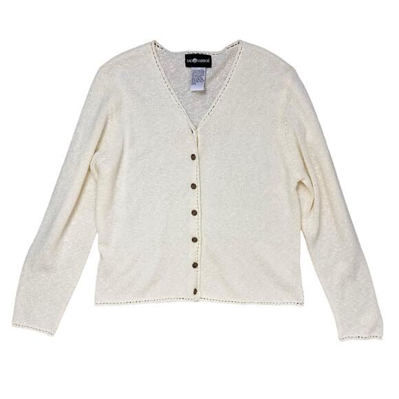 Vintage Sag Harbor Boulce Knit Cardigan Classic Prep Ecru Cream Sz XL Timeless - Picture 2 of 9